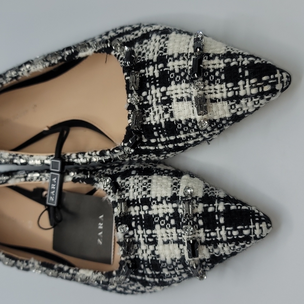 Zara woman tweed with rhinestones embellishments pointed shoes size 40 - Picture 6 of 7